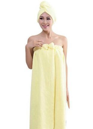 Набір для сауни та лазні з шапочкою чалмою рушник для волосся жіночий кілт на липучці жовтий