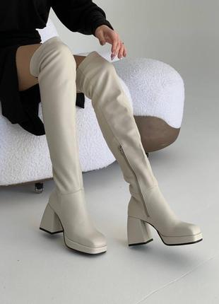 Кожаные ботфорты высокие сапоги на каблуке и платформе из натуральной кожи кожаные ботфорты8 фото