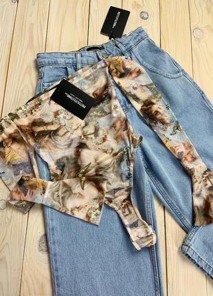 💙💛мега глитой боди сетка с открытыми плечами в принт ренесанс prettylittlething