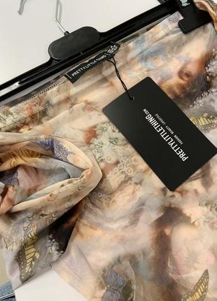 💙💛мега глитой боди сетка с открытыми плечами в принт ренесанс prettylittlething