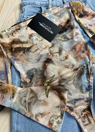 💙💛мега глитой боди сетка с открытыми плечами в принт ренесанс prettylittlething