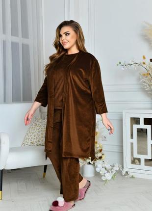 Гарна велюрова піжама, домашній велюровий костюм трійка7 фото