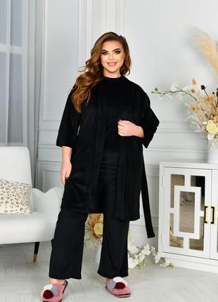 Гарна велюрова піжама, домашній велюровий костюм трійка5 фото