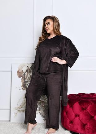 Гарна велюрова піжама, домашній велюровий костюм трійка4 фото