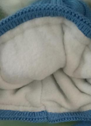 Дитяча утепленна шапочка с бубоном и шарфом3 фото