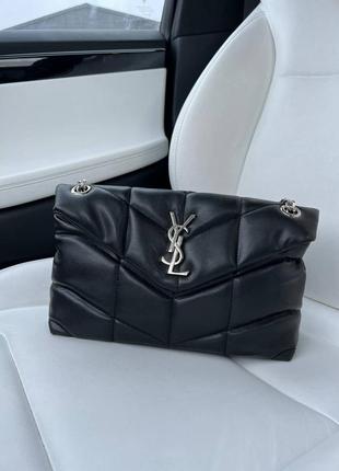 Люксова сумка + коробка ⚫ сумочка стьобана в стиле ysl / чорна black стьобана сумка puff фурнітура срібло великий клатч сумочка большая в стиле yves