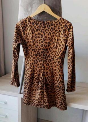 Платье леопард платье мини мыны платье длинный рукавчик туника2 фото