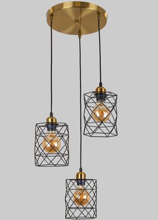 Бронзовая люстра с черными плафонами лофт (56-pr105f-3 brz+bk)