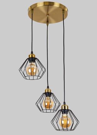 Бронзовая люстра с черными плафонами лофт (56-pr108f-3 brz+bk)