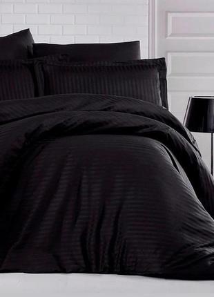 Люкс комплект семейного постельного белья черный страйп-сатин 100% хлопок турция кпб luxury st-1049
