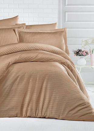 Семейное постельное белье страйп-сатин 100% хлопок турция бежевый на молниях кпб luxury st-1051