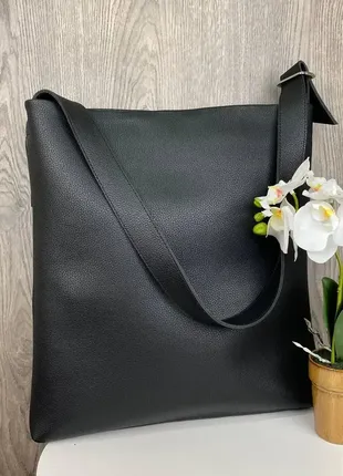 Велика жіноча сумка класична чорна формат а4 якісна та містка сумка для документ