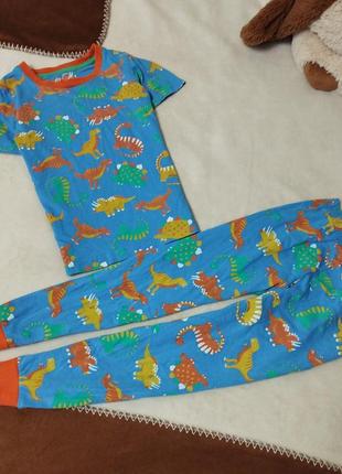 Трикотажна, котонова піжама з коротким рукавом, в динозаври для хлопчика