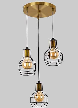 Бронзовая люстра с черными плафонами лофт (56-pr1618f-3 brz+bk)