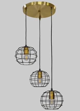 Бронзовая люстра с черными плафонами лофт (56-pr2175f-3 brz+bk)