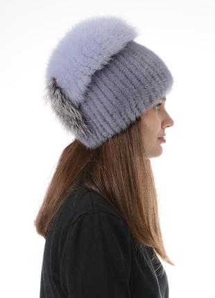 В'язана жіноча зимова шапка з хутра норки3 фото