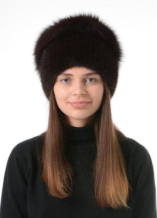 В'язана жіноча зимова шапка з хутра норки2 фото