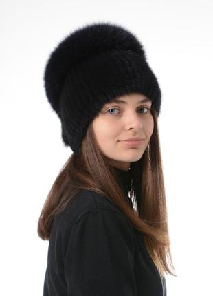 В'язана жіноча зимова шапка з хутра норки1 фото