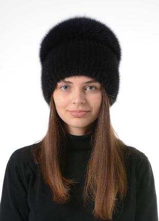 В'язана жіноча зимова шапка з хутра норки3 фото