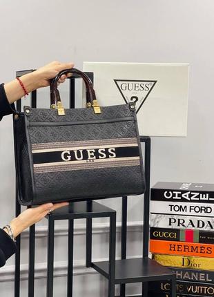 Сумка черная женская в стиле guess сумка большая гесс сумочка шопер кросс-боди