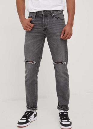 Чоловічі сірі джинси jack & jones, джинси з декоративними порізами