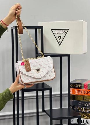 Сумка белая женская в стиле guess сумка гесс сумочка маленькая клатч кросс-боди
