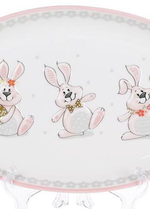 Блюдо керамічне овальне з об'ємним малюнком li100368 "веселий кролик" bonadi 29 см