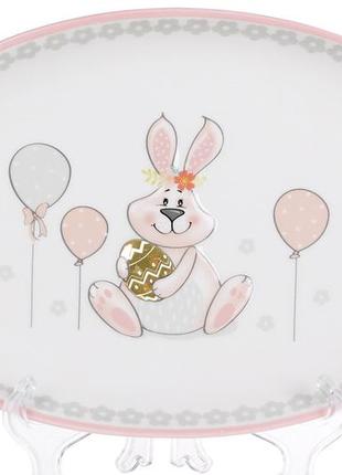 Блюдо керамічне овальне з об'ємним малюнком li100372 "веселий кролик" bonadi 29 см