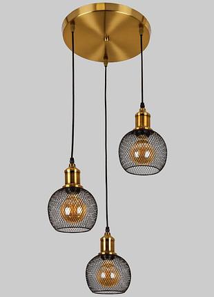 Бронзовая люстра с черными плафонами лофт (907-011f-3 brz+bk (300))
