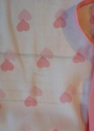 Нежная белая шифоновая блуза с розовыми сердечками6 фото