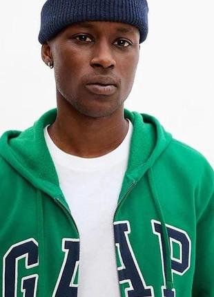 Чоловіча толстовка худі gap logo zip hoodie зелена на блискавці