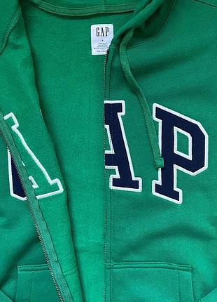 Чоловіча толстовка худі gap logo zip hoodie зелена на блискавці