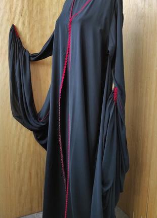 Длинное нарядное череое платье со шлейфом на рукавах в этническом стиле / галабея / абая2 фото