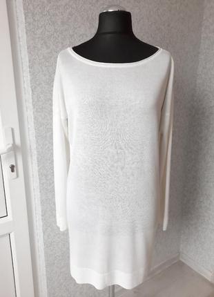 Нарядное белое платье, туника, свободный свитер, средней тёплости, линия плеча заниженная, белый. esmara.2 фото