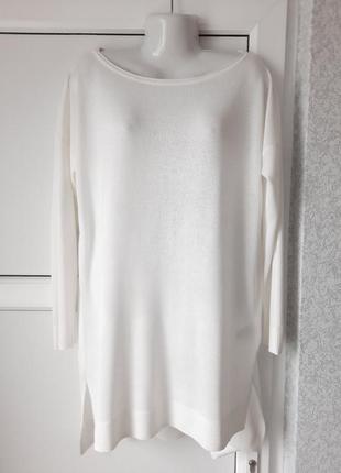 Нарядное белое платье, туника, свободный свитер, средней тёплости, линия плеча заниженная, белый. esmara.6 фото