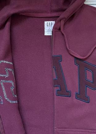 Чоловіча толстовка худі gap logo zip hoodie бордова на блискавці3 фото