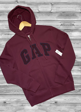 Чоловіча толстовка худі gap logo zip hoodie бордова на блискавці1 фото