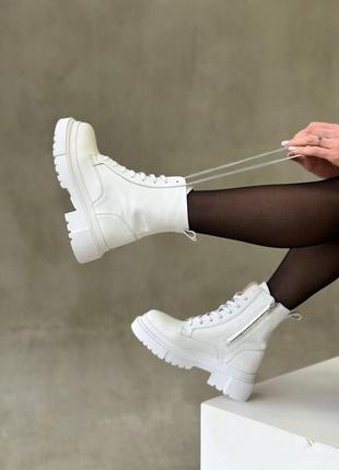 Ботинки белые кожаные на шнуровке берцы из натуральной кожи деми зима демисезонные зимние еврозима европейка4 фото