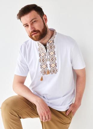 Стильная вышиванка футболка вышитая модна трикотажна чоловіча вишиванка