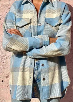 Жіноча сорочка оверсайз в клітку блакитний і білий колір 42-46, 48-52