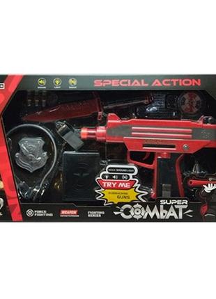 Набор амуниции hy7011-3 (18шт) военный,автомат,наушники,компас,нож,звук,свет, в кор-ке,42-24-4,5см