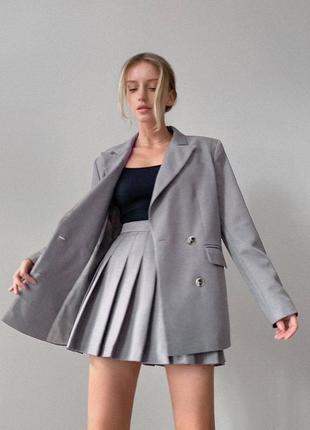 Трендовий костюм двобортний піджак+спідниця пліссе в складку3 фото