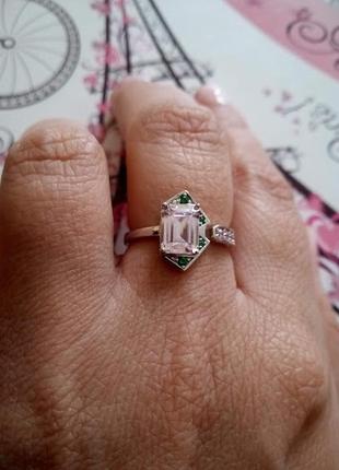 Восхитительное серебряное кольцо  "émeraude rose"10 фото