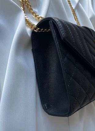 Кожаная чёрная сумка клатч лоран золотая фурнитура ysl6 фото