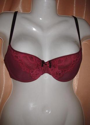 Ліфчик червоно бордовий бюстгалтер бралет паралоновий без пуш-ап з мереживом км1499