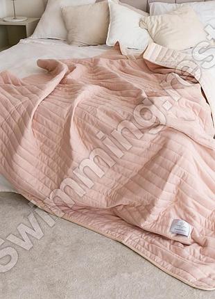 Демисезонное стеганое покрывало одеяло хлопок двуспальный евро 200х230 см в подарочной упаковке пудра