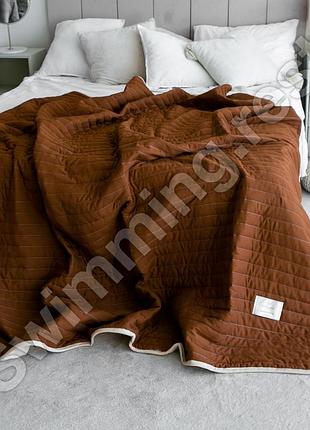 Демісезонне стьобане покривало ковдра бавовна двоспальна євро 200х230 см у подарунковій упаковці коричневий