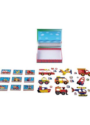 Магнитная игра playtive. развивающая обучающая головоломка настольная игрушка набор конструктор пазлы транспорт машинки автомобиль самолет4 фото