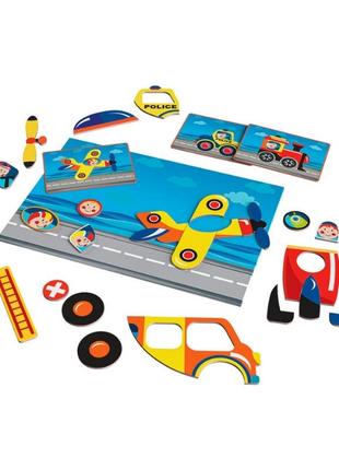 Магнітна гра playtive. розвиваюча навчальна головоломка настільна іграшка набір конструктор пазли транспорт автівки автомобіль машинки літак5 фото