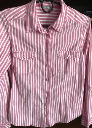 Женская рубашка marks&spencer в  розово-белую полоску3 фото